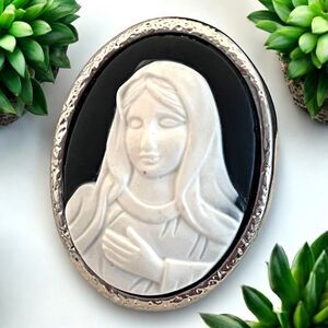 New Cameo Ring Silver Tone Madonna Mother Mary Christian Jewelry - 8J